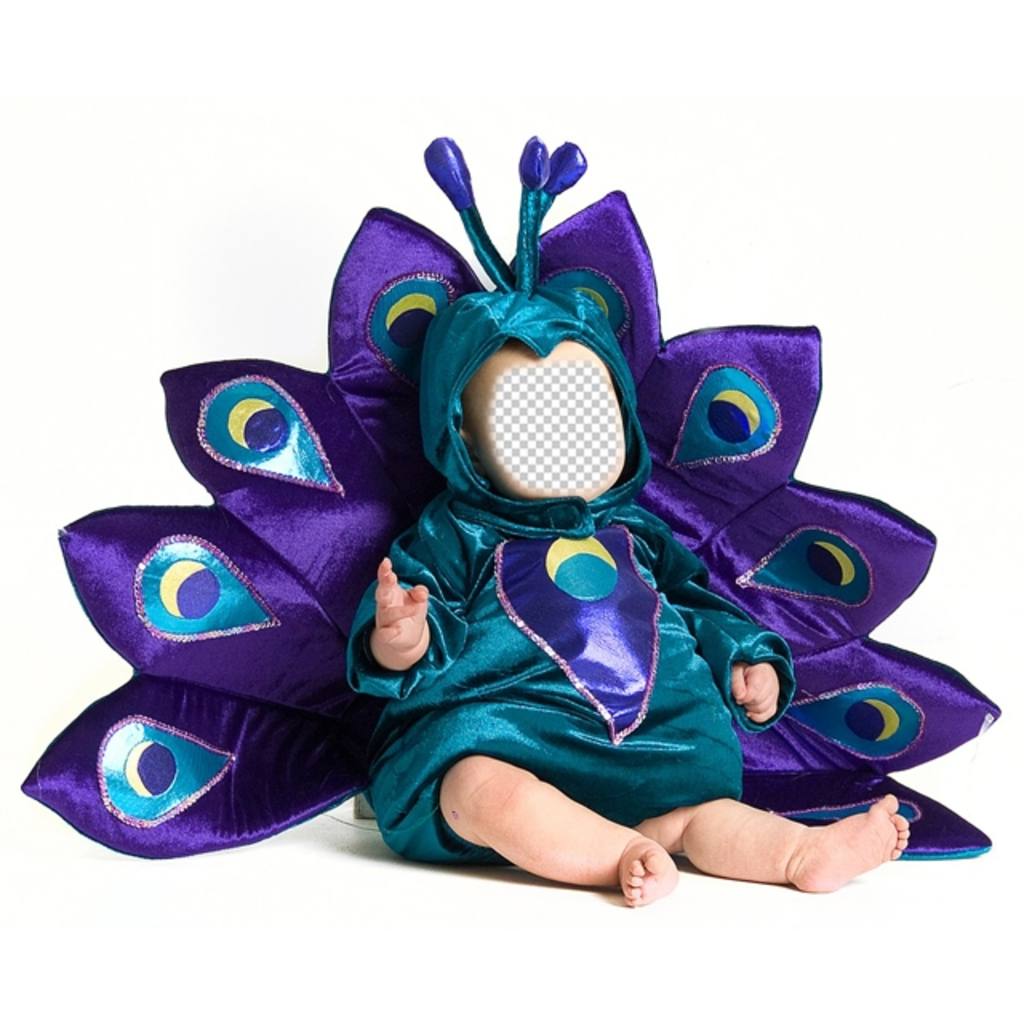 Photomontage of a baby dressed as a peacock to personalize with a photo ..