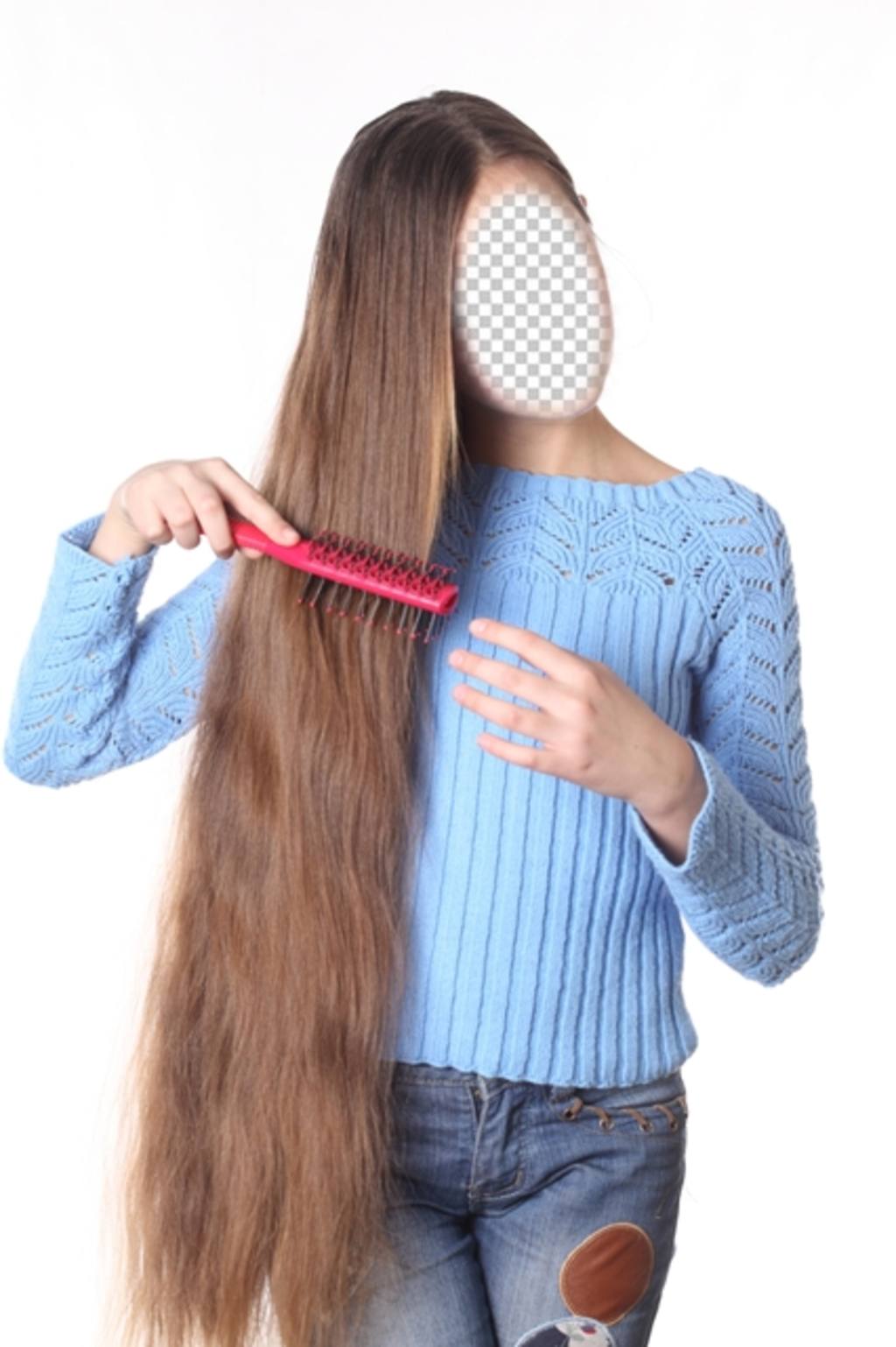 Photomontage of a girl with extra long hair to personalize with your face ..