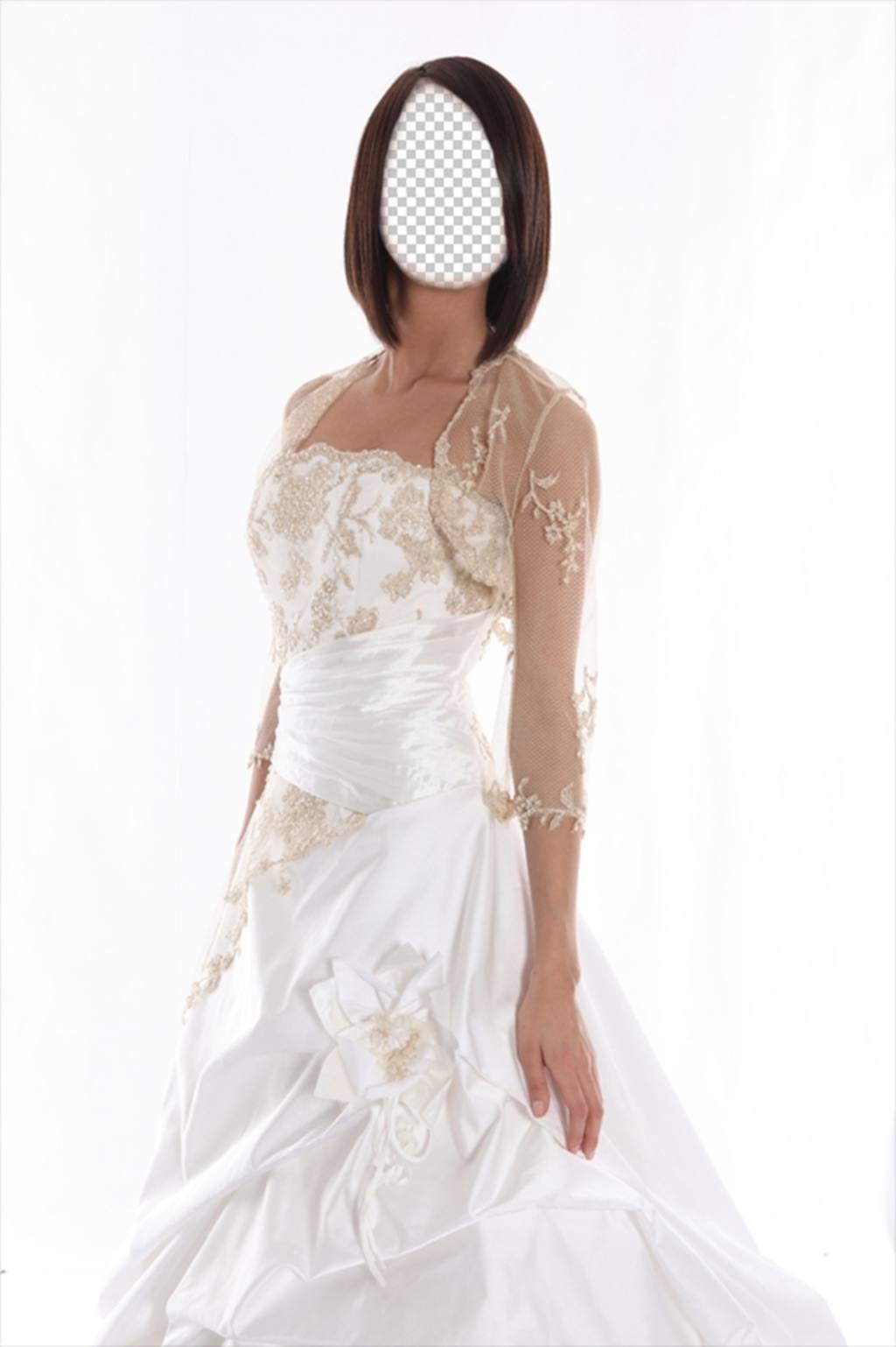 Photomontage to dress up as a bride with brown and short hair ..