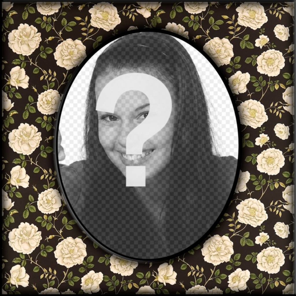 Vintage Oval Photo Frame with flowers on beige in black wall where you can upload a digital..