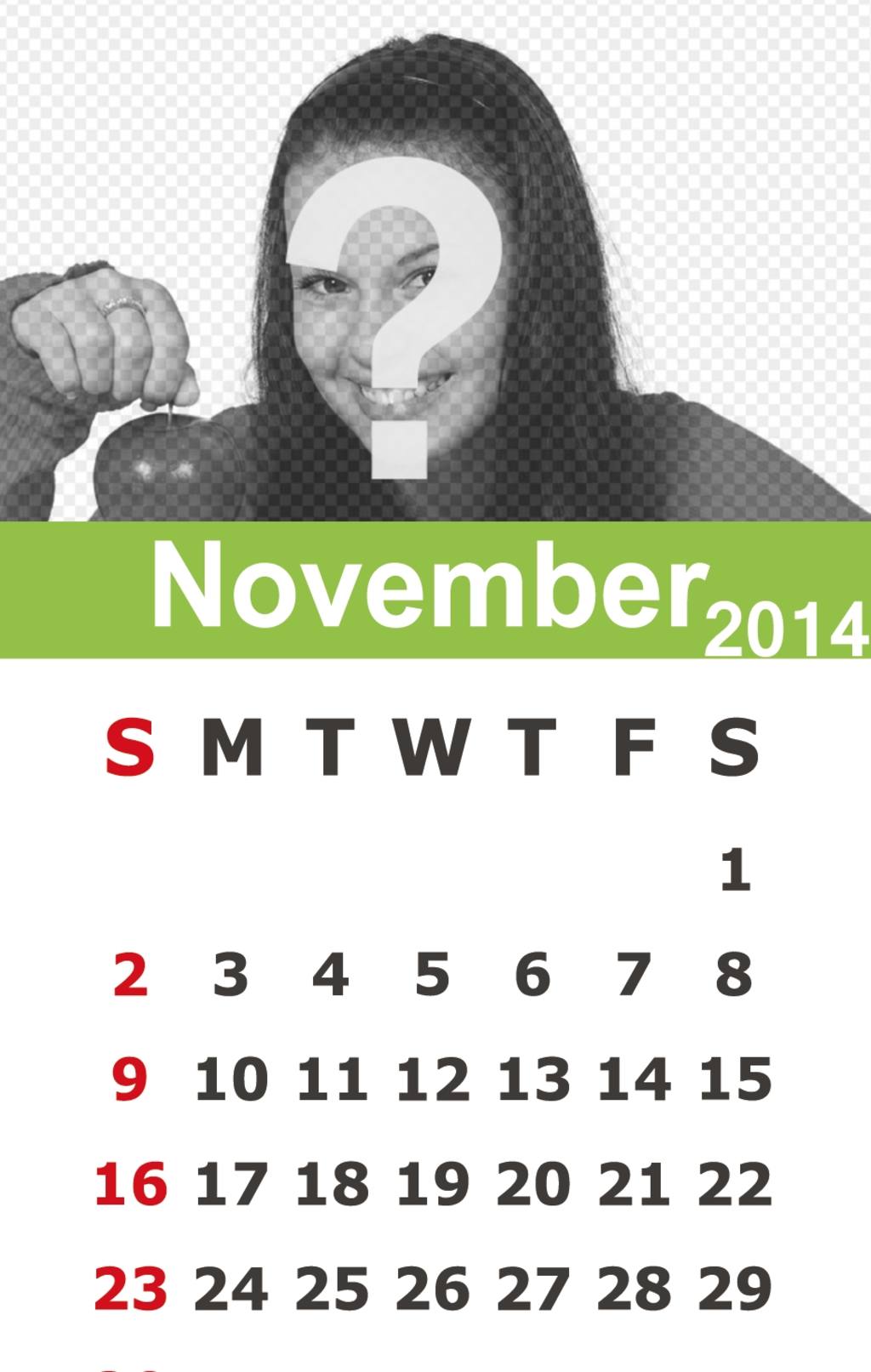 Calendar November 2014 to put your photo online and very..