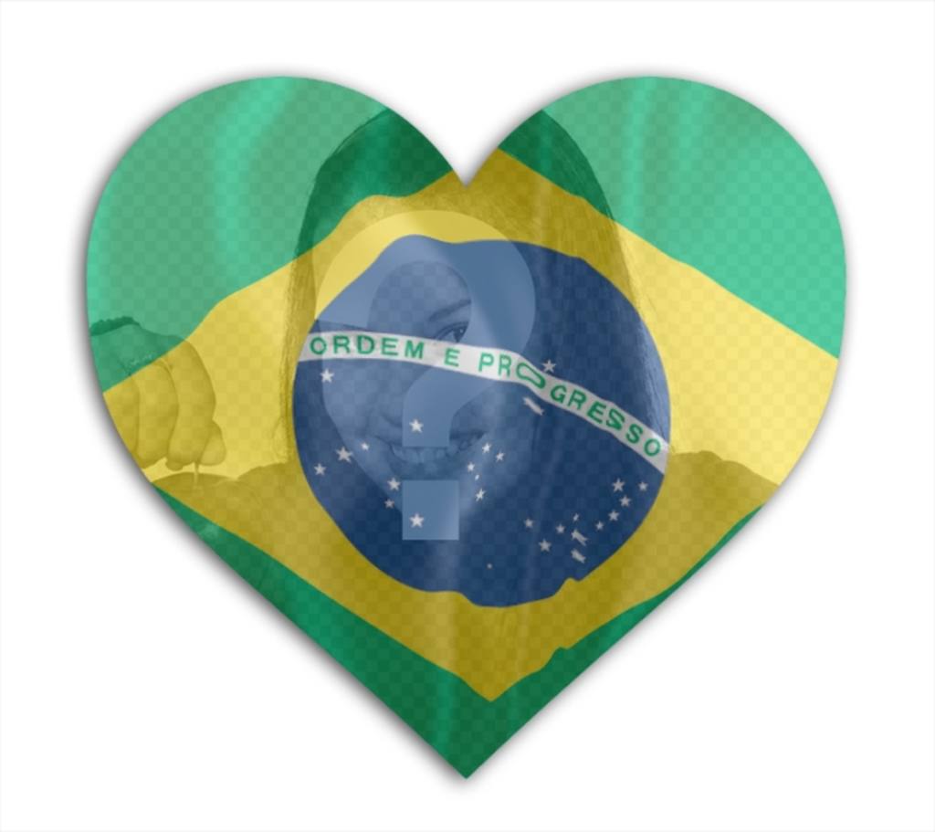 Photomontage to put the Brazilian flag in heart shape with your photo in..