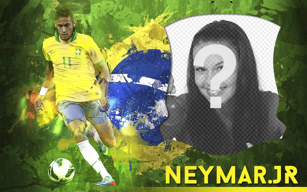 Photomontage with Neymar Jr. striker Brazilian national football team. ..