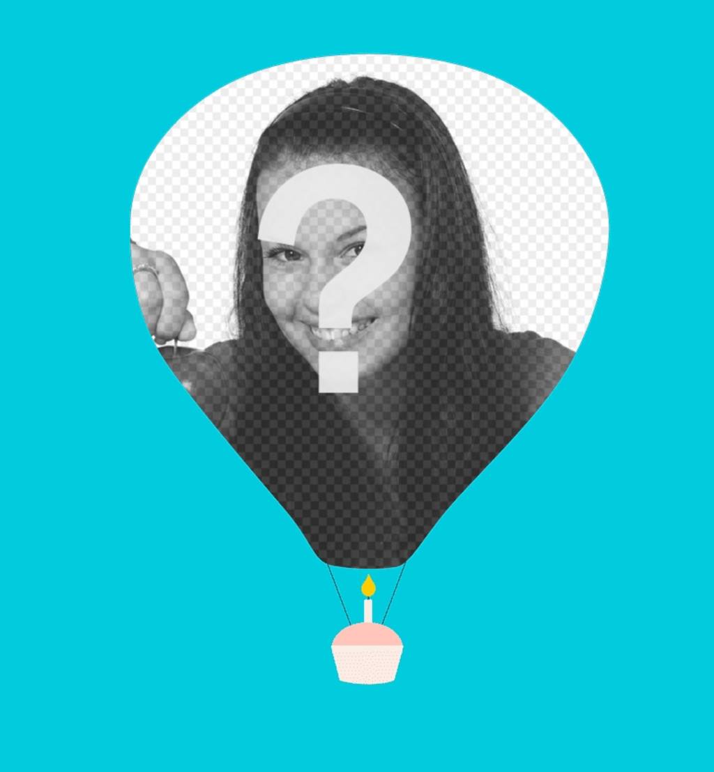Minimalist greeting card with your picture on a balloon and a floating cupcake. ..