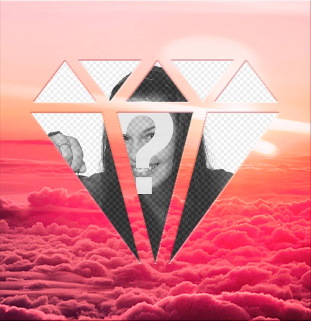 Photomontage around pink clouds to place your photo in diamond shape. ..