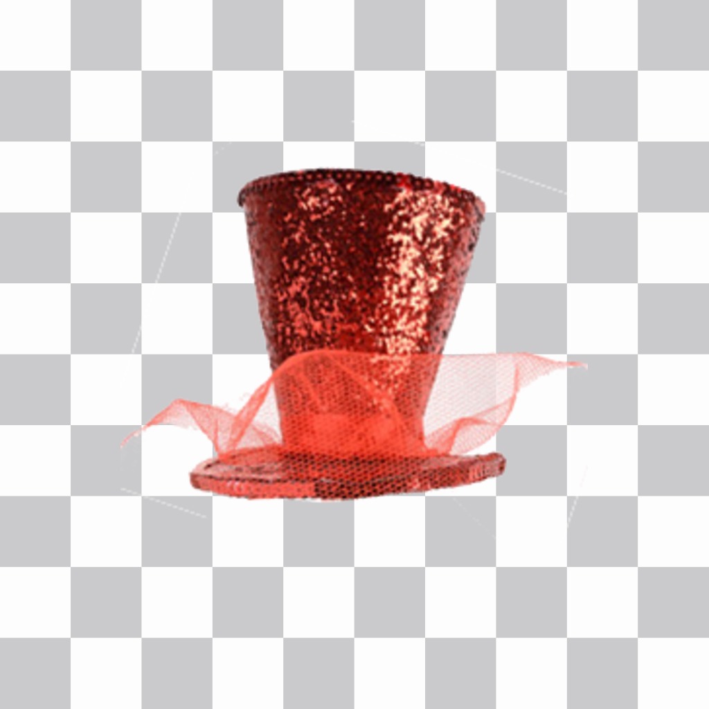 Sticker with bright red party hat and frilly transparent. ..
