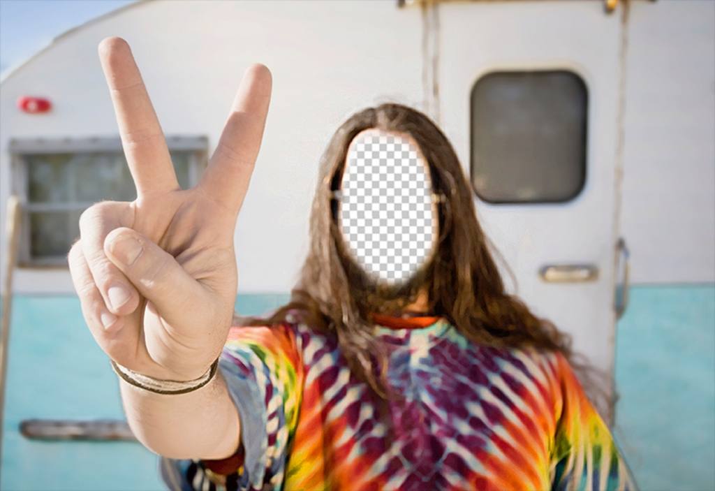 Photomontage to put your face in a hippie with a caravan. ..