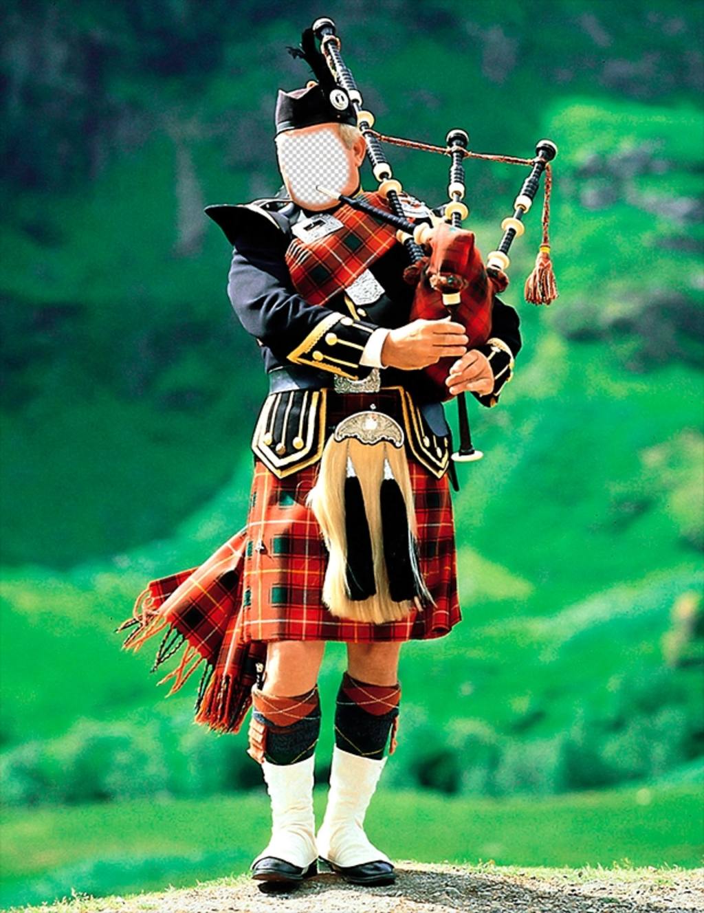 Photomontage with a typical piper Scottish to add your face ..