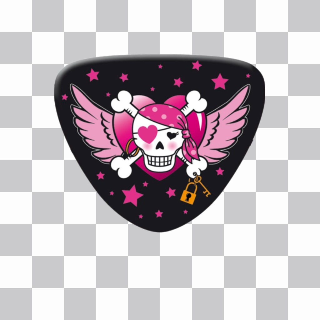 Pink sticker with a pirate skull ..
