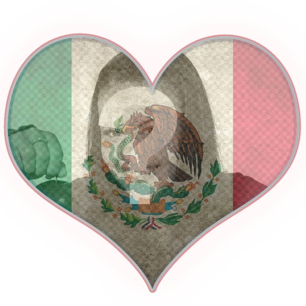 Heart-shaped photomontage with the flag of Mexico ..