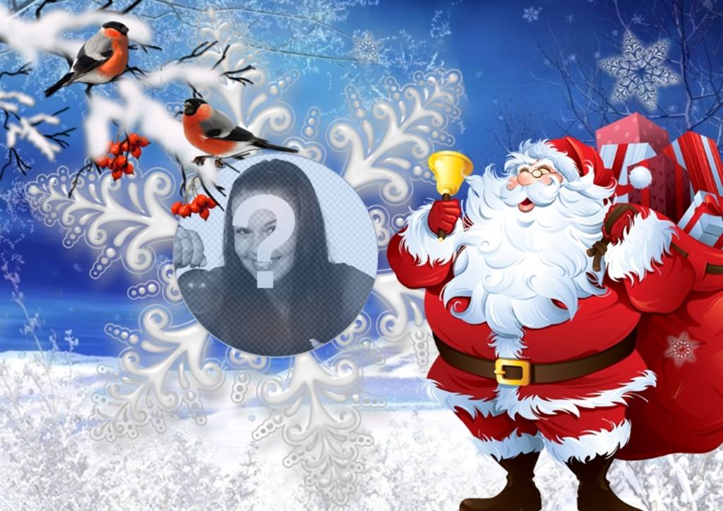 Photo effect with Santa Claus and little birds. ..