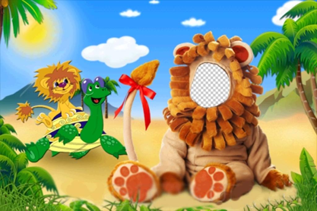 Photomontage of a lion costume for children where you can edit with your photo ..