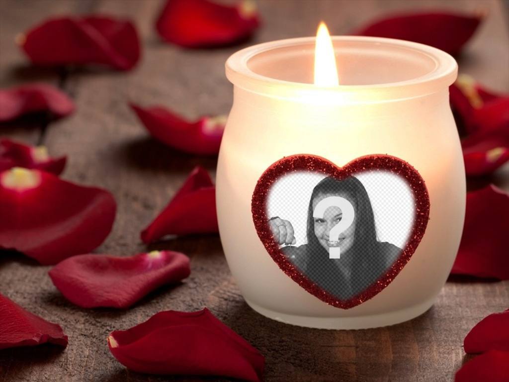 Photo effect of love with a candle and a heart. ..
