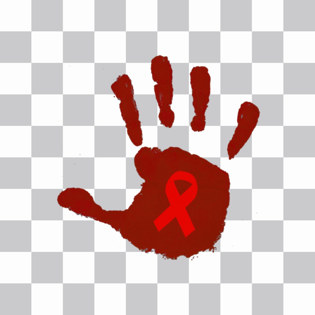 Sticker of a hand with red ribbon for AIDS ..