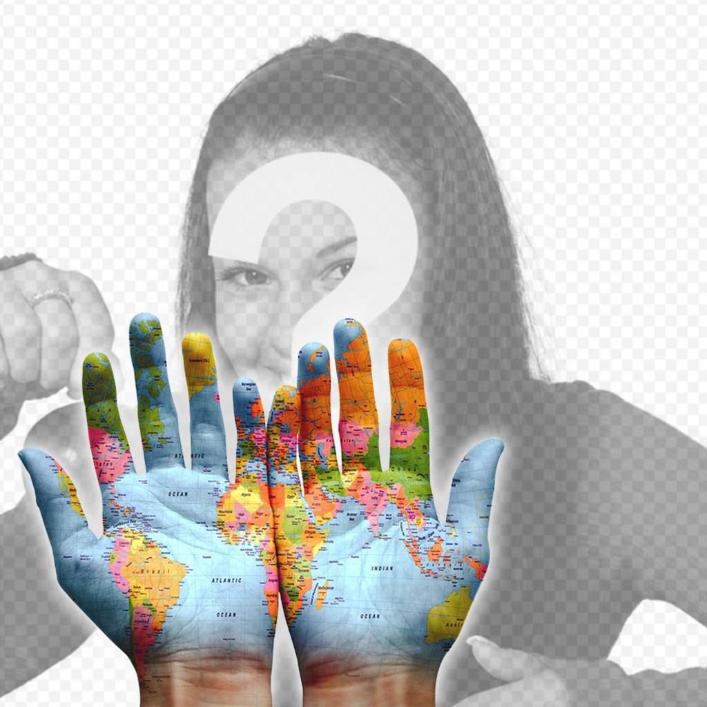 Photo effect of hands with the world image for your photo ..