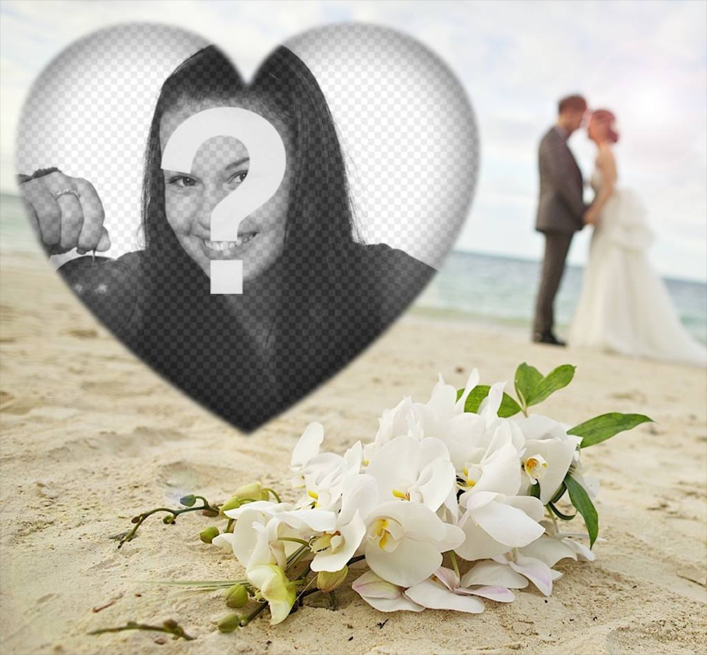 Editable love frame with a couple on the beach for your photo ..