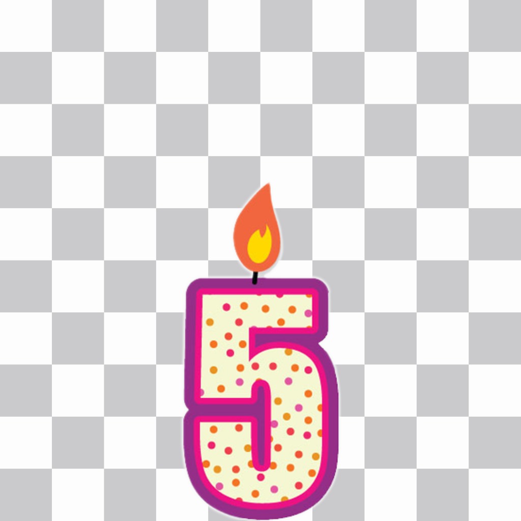Sticker of a candle with the number five to decorate your photos ..