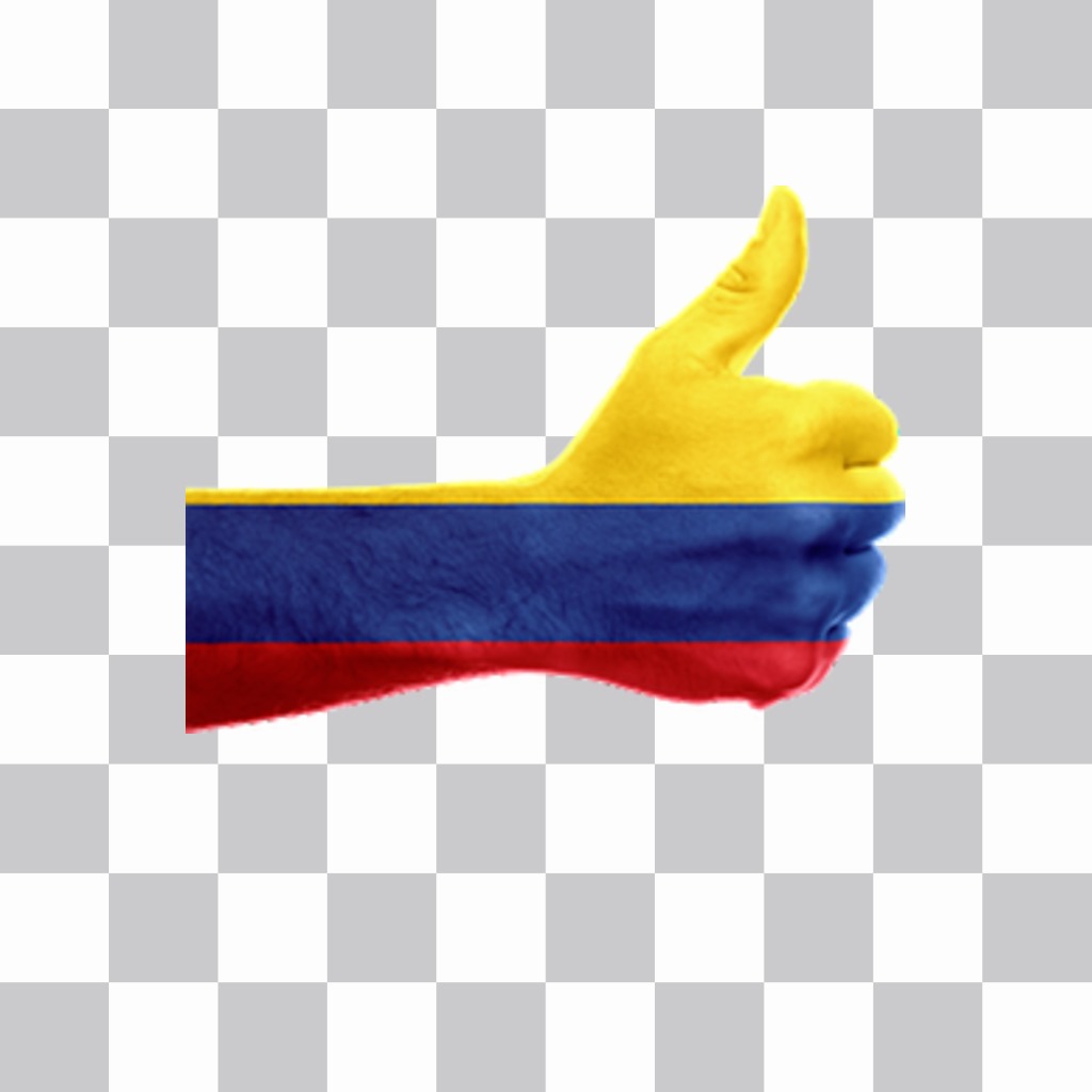 Hand with the thumb and the flag of Colombia to paste in your photos ..