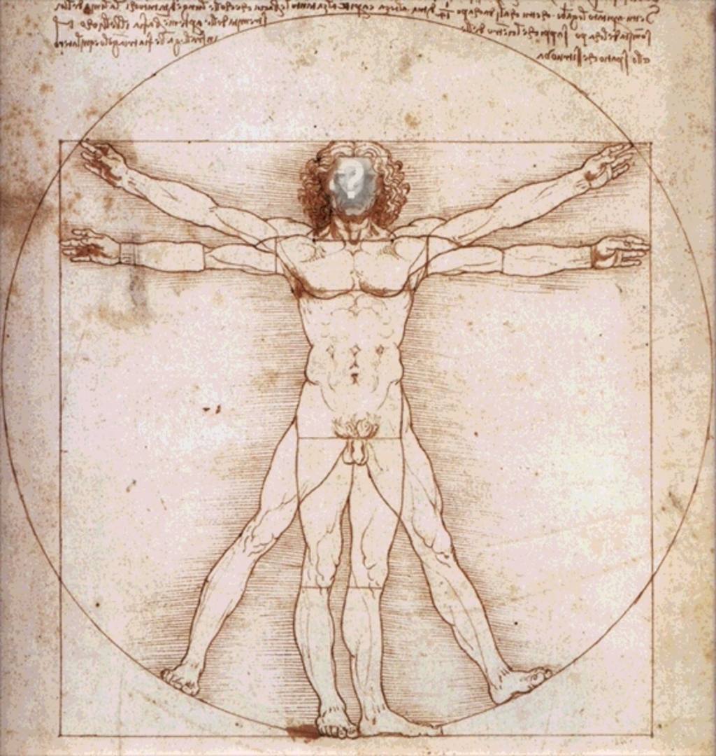 Your face within the famous Vitruvian Man by Leonardo Da Vinci, frame with which to..