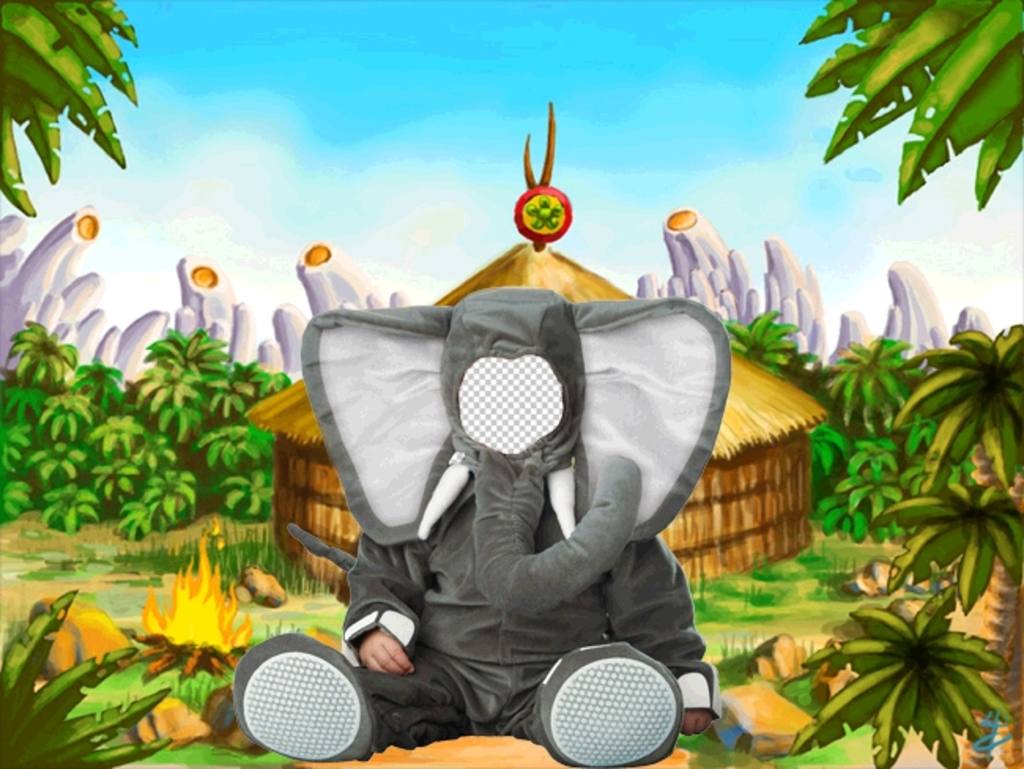 Mounting of a virtual elephant costume for kids ..